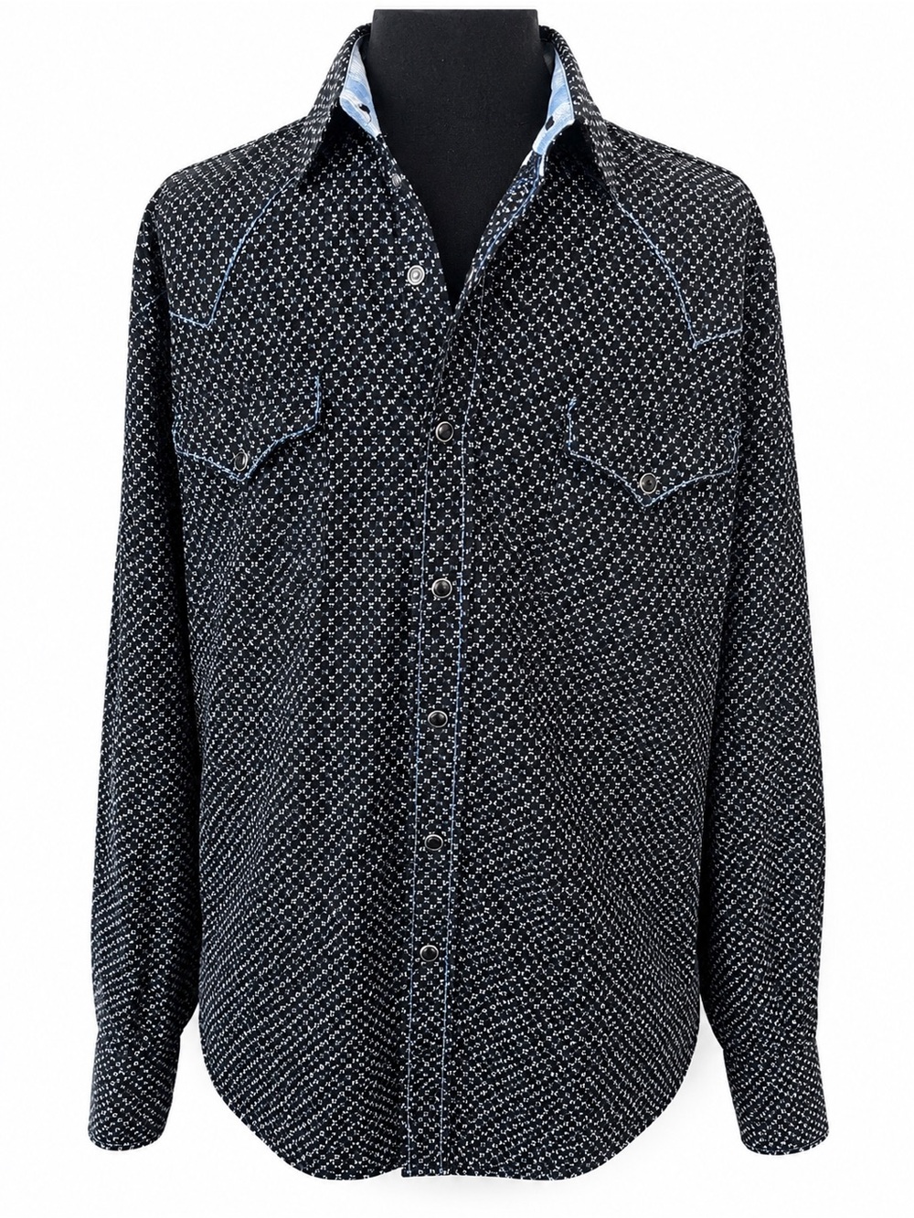 Roper Wear the West Pearl Snap Western Shirt Men’s L Black Blue Geometric Print